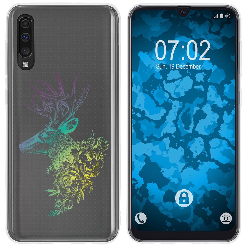 PhoneNatic Case kompatibel mit Samsung Galaxy A50 Silikon-Hülle Floral Hirsch M7-4