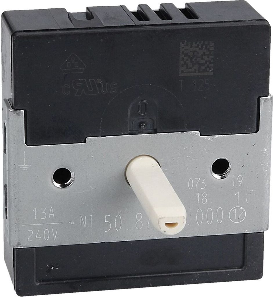 A close-up studio shot of a rotary switch for a stove or oven.