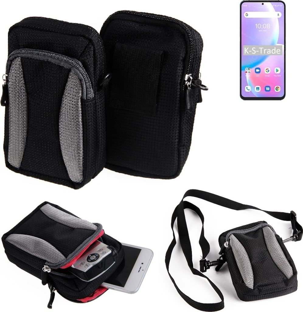 K-S-Trade Holster Schutz Hülle kompatibel mit UMIDIGI A11 Pro Max Handy Hülle Gürteltasche Umhängetasche mit Zusatzfach schwarz