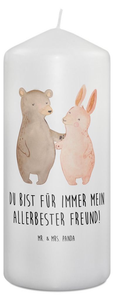 Mr. & Mrs. Panda Kerze Bär und Hase Umarmen 19 x 8 cm - Weiß - Geschenk, Beste Freundin, Hocheitstag, Freunde, Erinnerungslicht, Stumpenkerze, Bl...