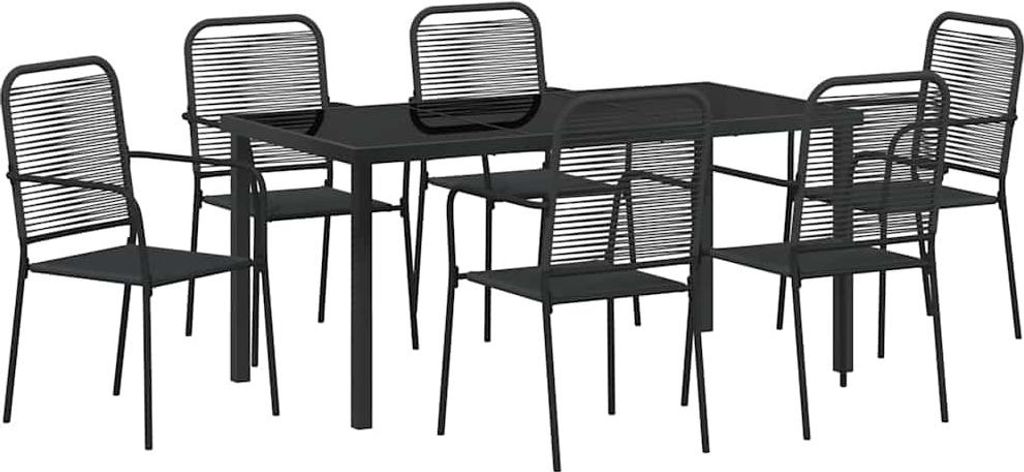Garten Essgruppe 7 pcs Schwarz Pulverbeschichteter Stahl