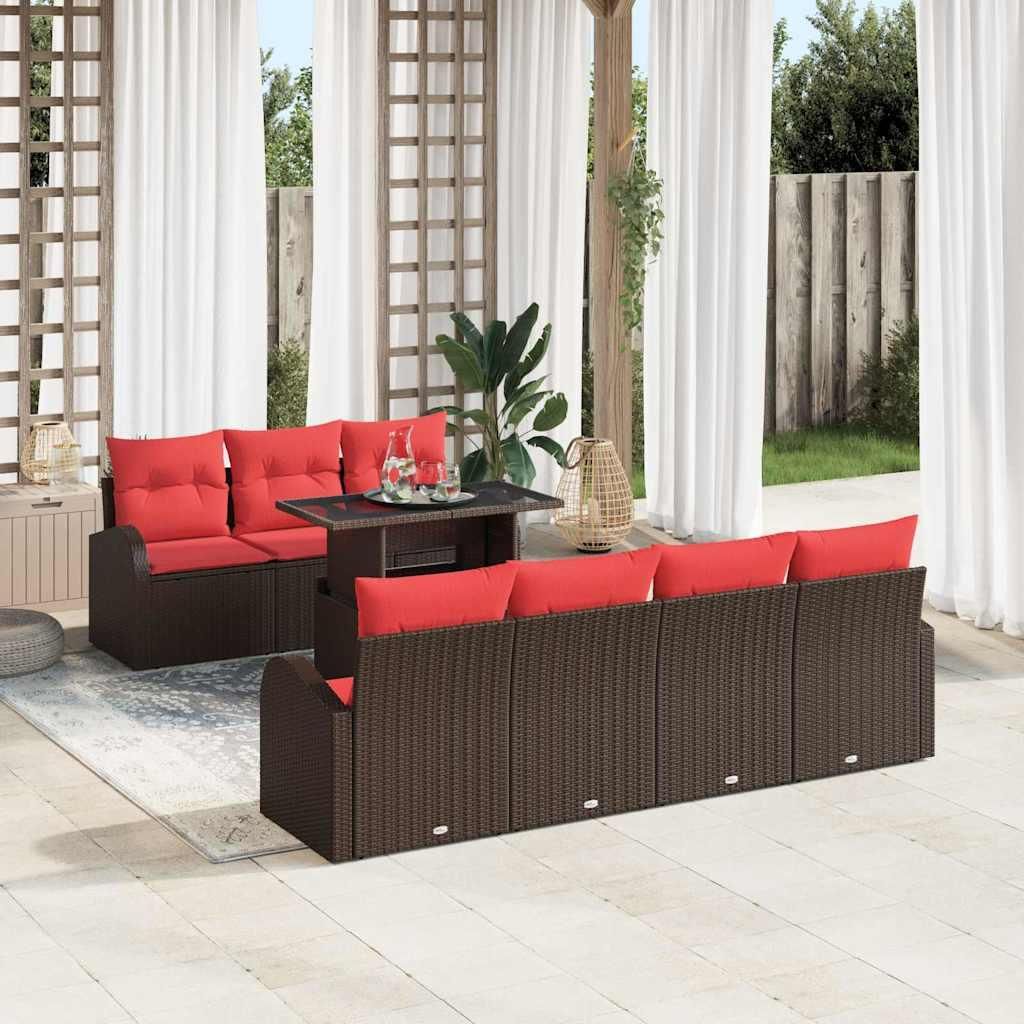 Gartensofa-set mit Speicher 8 pcs Braun Poly Rattan - Gartenmöbelgarnituren DE86