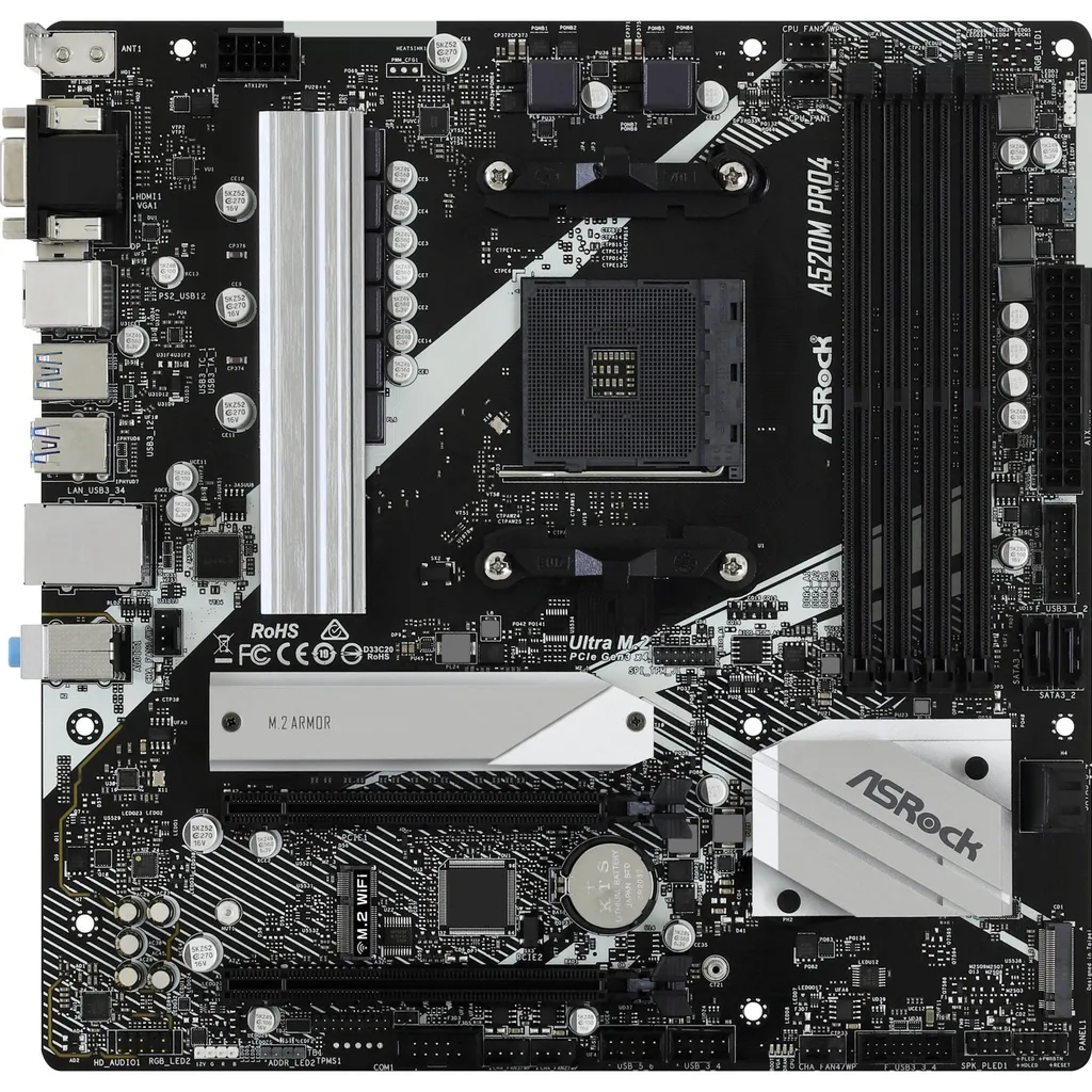 Carte Mère ASRock A520M Pro4 Format Micro ATX AMD A520 Socket AM4 PC