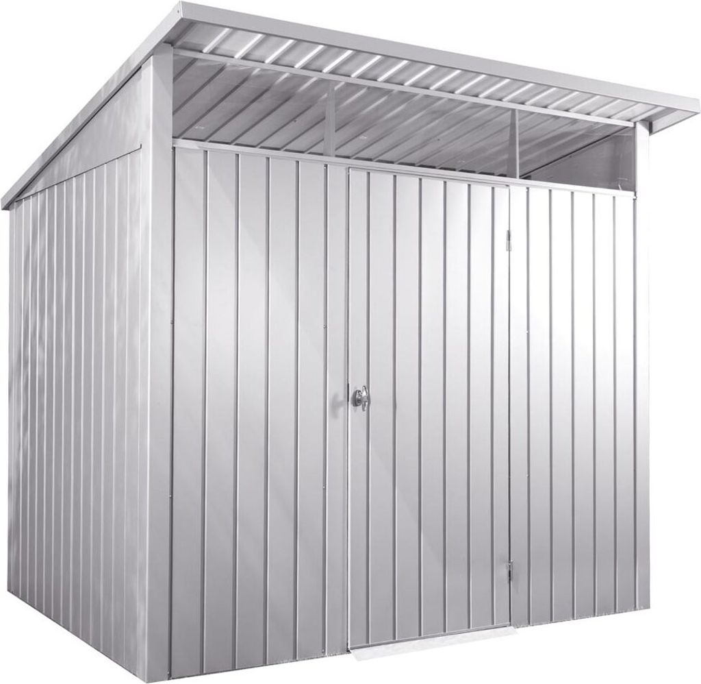 DURAMAX-Metallgerätehaus Palladium 8x6 silber-mit Pultdach und Oberlicht-7453