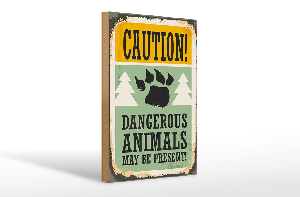 Holzschild Retro 20x30cm Caution dangerous animals Produktbild 
