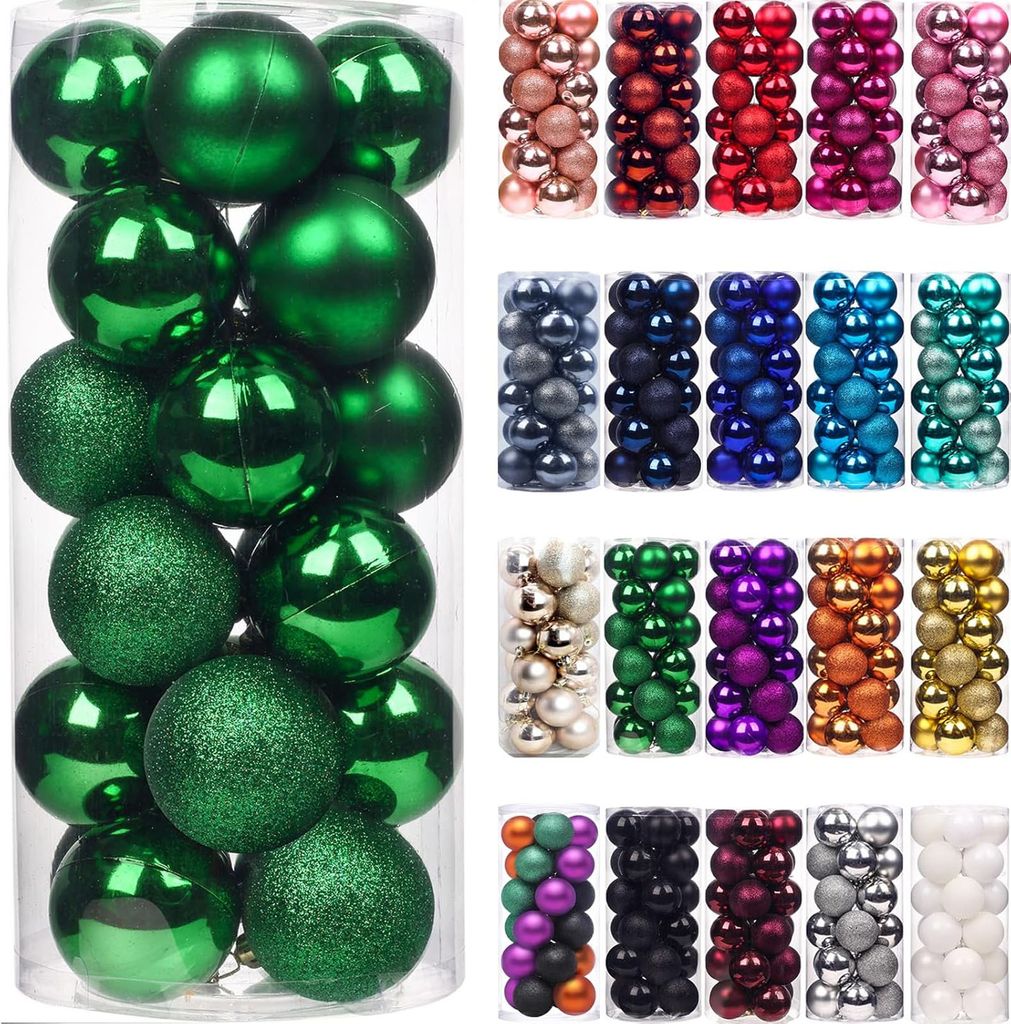 24-teiliges Weihnachtskugel-Ornament für den Weihnachtsbaum – bruchsicherer Christbaumschmuck zum Aufhängen als Dekoration für Feiertage, Hoch...