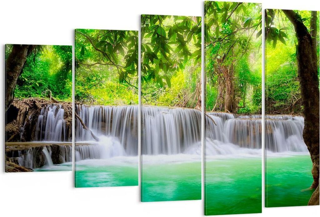 Bild auf Leinwand - Leinwandbild - Wasser Park Natur Landschaft - 150x100cm - Wand Bild - Wanddeko - Leinwanddruck - Bilder - Kunstdruck - Wanddeko...