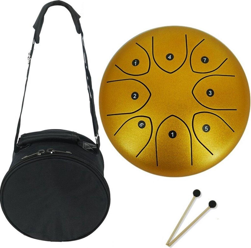 Tongdrum – Handpan – 8 Töne – Gold – Mit Drumsticks und Tragetasche – 15cm