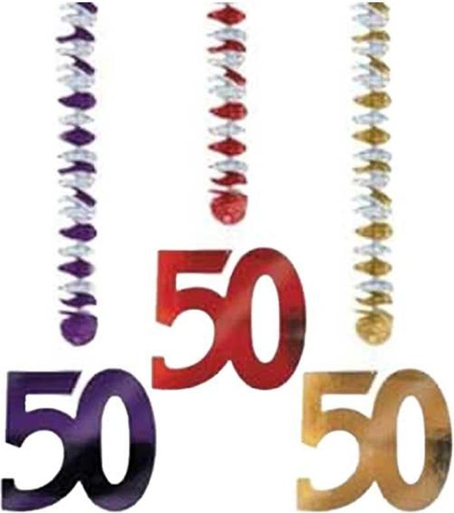 Amscan - Ausschnitt - Hängende Dekoration, Folie, 50. 3er-Pack SG38801 (Einheitsgröße) (Bunt)