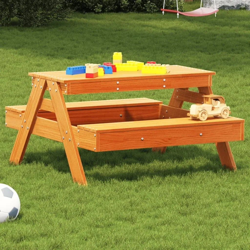 Tavolino Picnic per Bambini Hommie Legno Massiccio Marrone Elegante