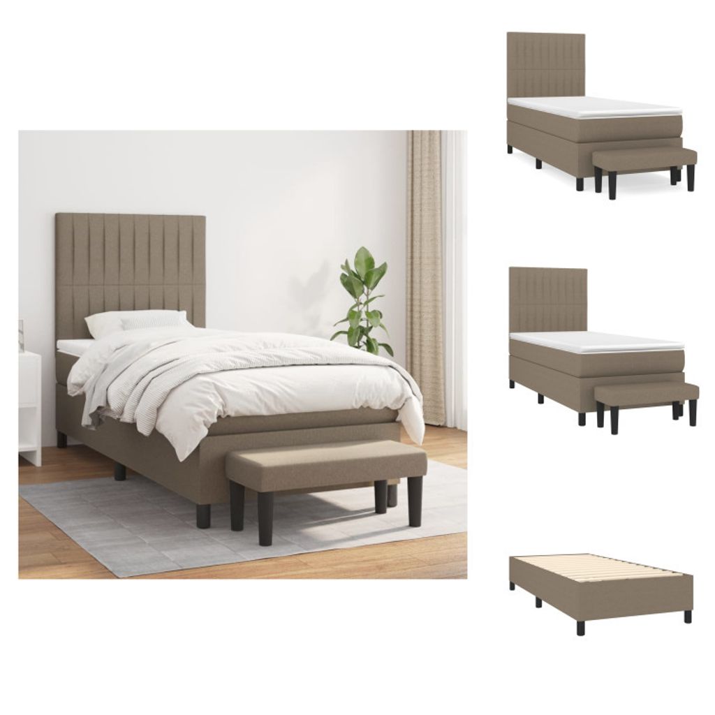 vidaXL Boxspringbett mit Matratze Taupe 100x200 cm Stoff - Betten & Bettgestelle