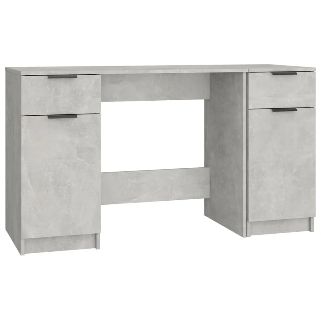 Scrivania Grigio Cemento con Mobile Laterale - Legno Robusto Design Moderno
