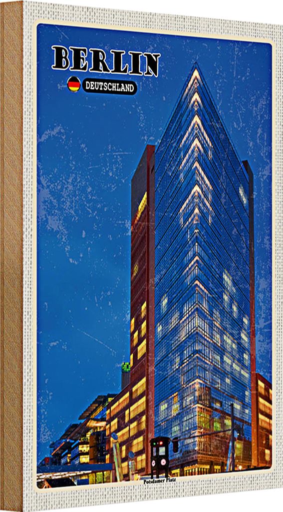 Holzschild Städte Berlin Potsdamer Gebäude Abend 20x30cm