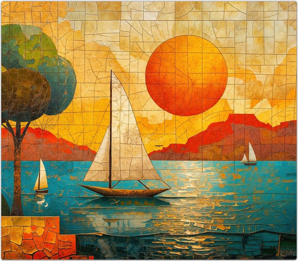 Spritzschutz Herdabdeckplatte Schneidebrett aus Glas Segelboot im Sonnenuntergang 1-Teilig (60x52cm)