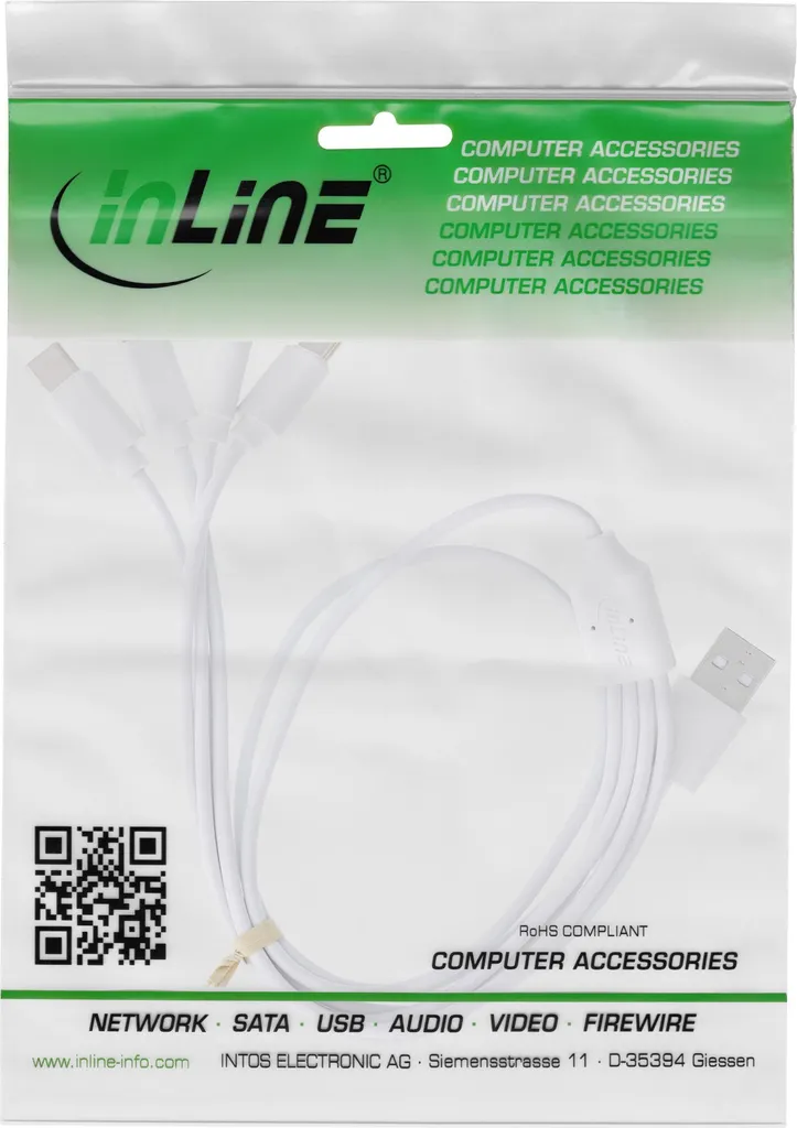 Répartiteur Chargeur USB-A vers 4x USB-C - Câble Multiple InLine Blanc 2m - 3