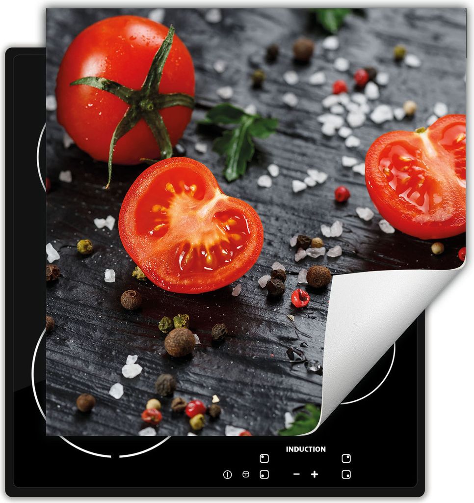 DarHaus Herdabdeckplatte 50x52 cm Anti Rutsch Matte Aufrollbar, Holz - Tomaten