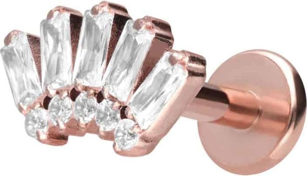 Ohrpiercing, Nasenpiercing Titan Labret mit Innengewinde 10 EINGEFASSTE KRISTALLE RoséGold Stablänge: 7mm | Stabstärke: 1,2mm