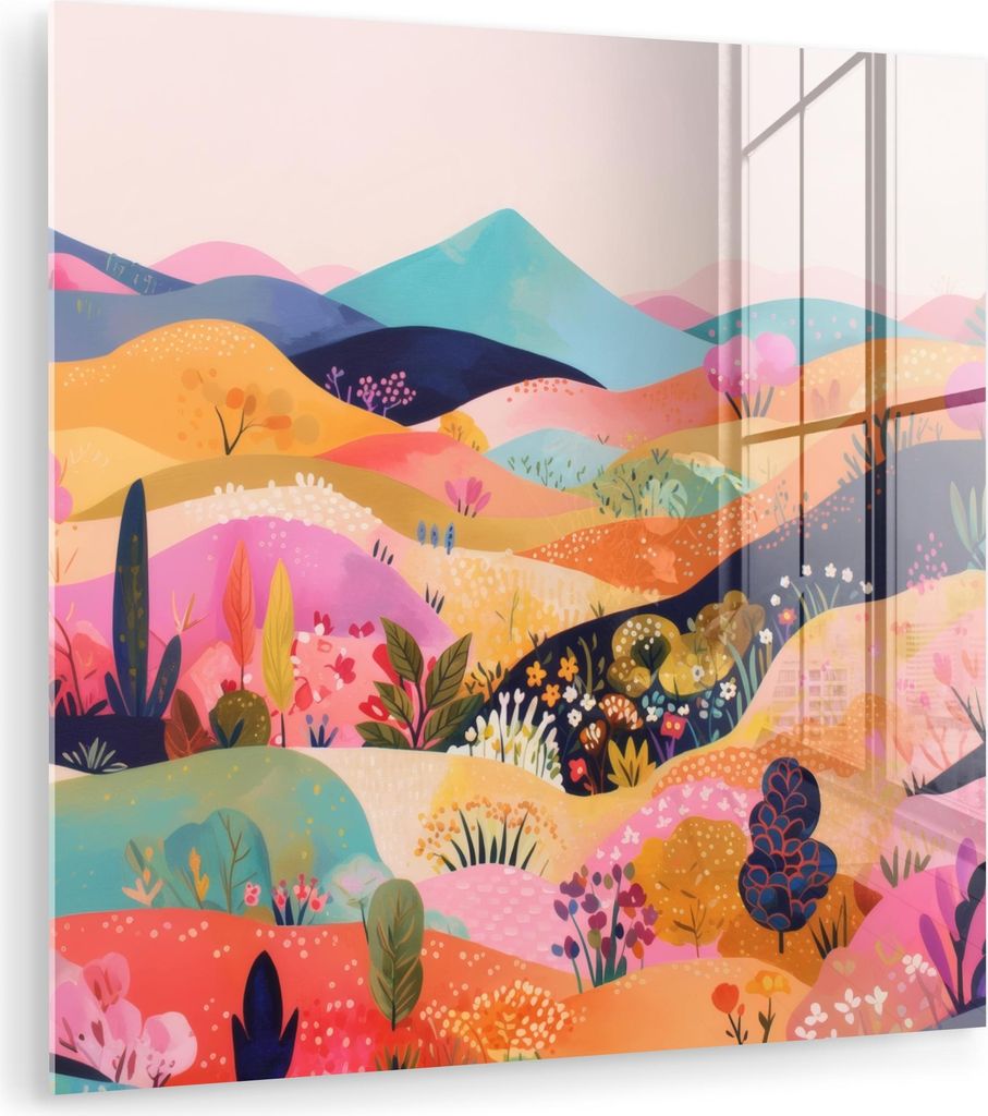 MuchoWow Glasbilder - Bilder auf Wandbild - Foto auf Glas Wogende Hügel - Abstrakte Pflanzen - Verträumt 20x20 cm Wanddekoration aus Glas - Acryl...