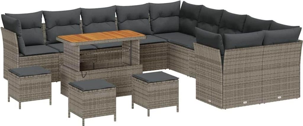 Gartensofa-set 14 pcs Grau Poly-Rattan