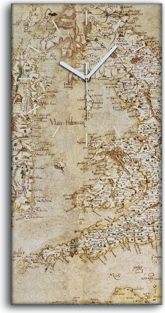 Leinwand Uhr Küche Wohnzimmer Bild Geräuschlos 30x60 Karte Alt-England Insel - weiße Hände