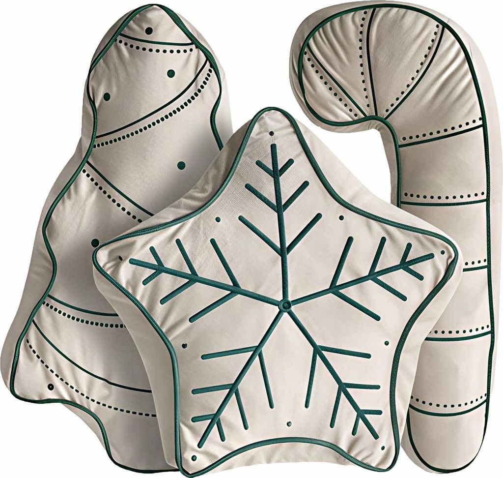 BELIANI Dekokissen 3er Set Hellbeige Samtstoff mit Füllung 40 x 40 cm, 60 x 40 cm, 70 x 35 cm Weihnachtsmotiv Lebkuchen Form Weihnachtsdeko Access...