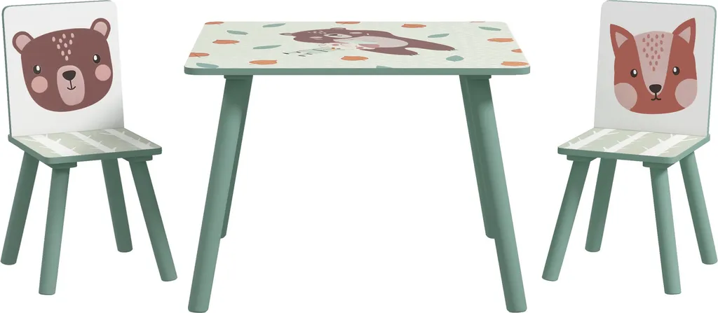 Mobilier Chambre Enfant : Table et 2 Chaises Vertes pour Jouer et Lire