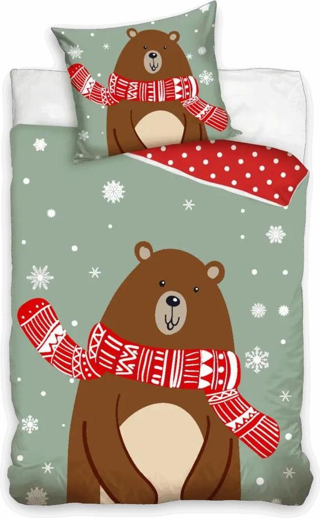 Weihnachtsbettbezug Bär mit Schal 140 x 200 cm (70 x 90 cm)