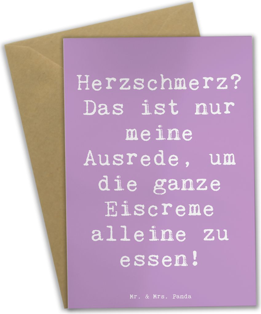 Mr. & Mrs. Panda Grußkarte Spruch Herzschmerz Eiscreme - Lavendeltraum - Geschenk, Gefühle, Stimmungen, Gefühl, Freude, weihnachtskarten, Zitat,...