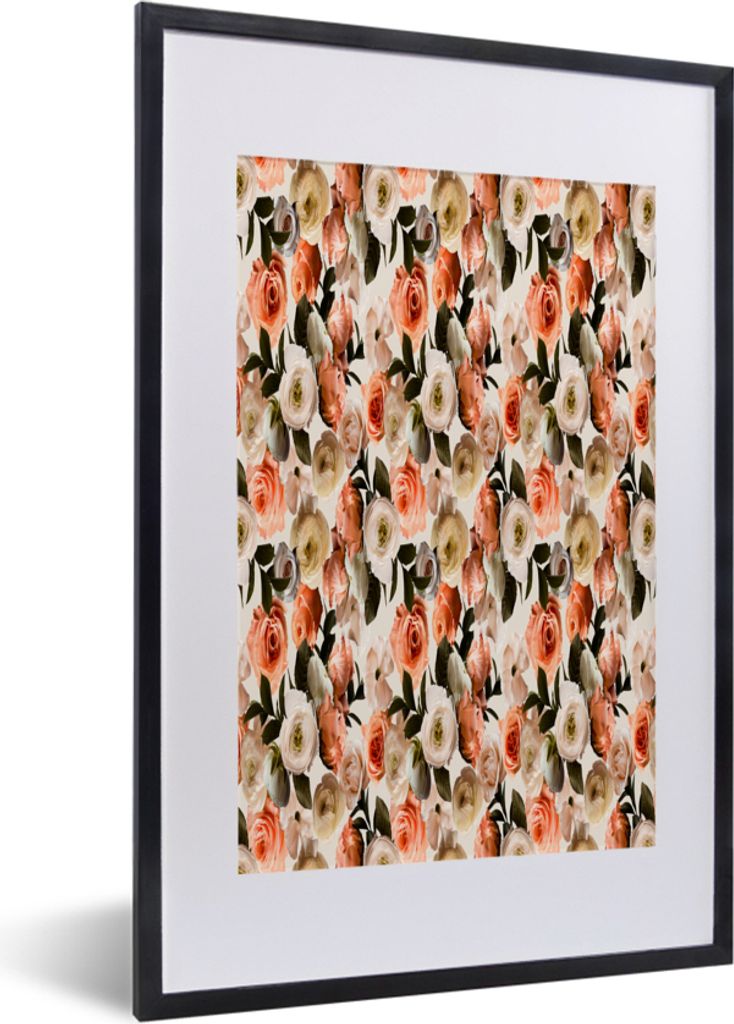 MuchoWow MuchoWow Gerahmtes Poster Blumen - Rosen - Farben 40x60 cm - Poster mit zchwarzem Bilderrahmen - Poster in Rahmen
