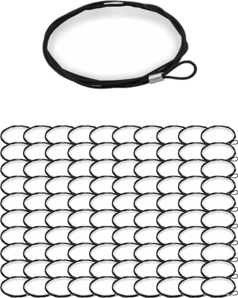100x Drahtseil Ø 1,5 mm 7x7 mit Schlaufe, Stahl schwarz verzinkt | Länge 1500 mm