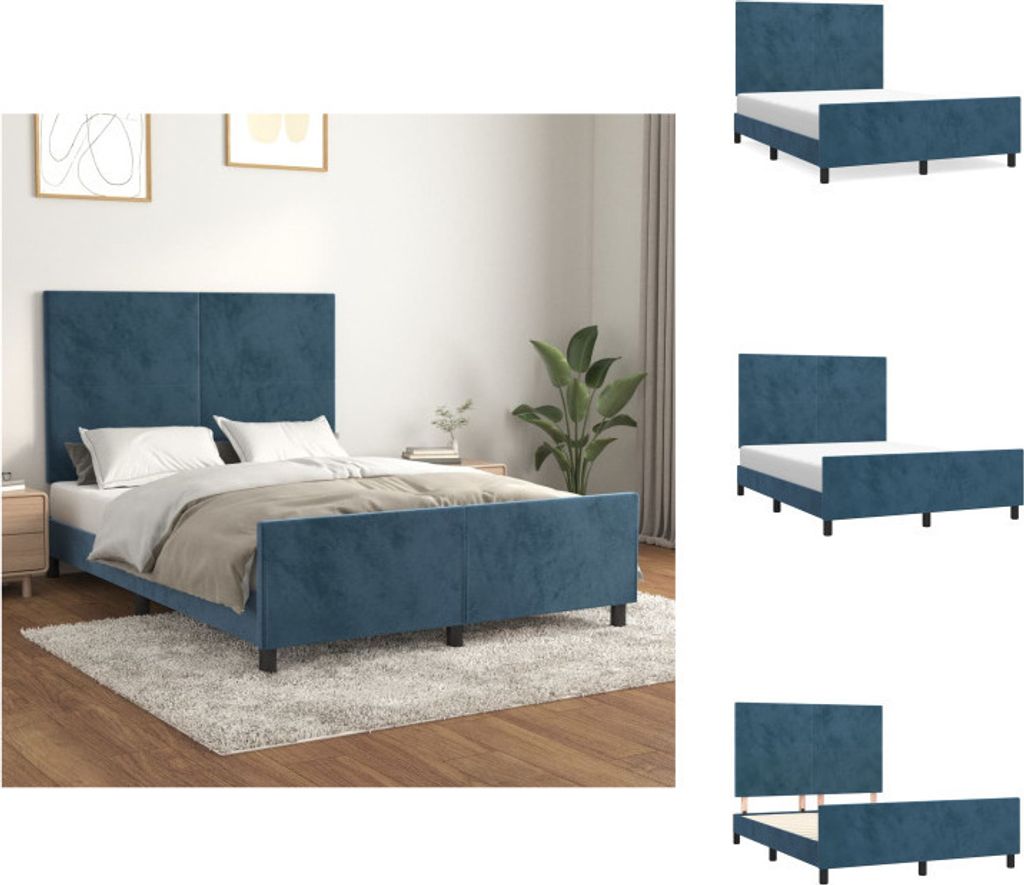 vidaXL Bettgestell mit Kopfteil Dunkelblau 140x200 cm Samt - Betten & Bettgestelle