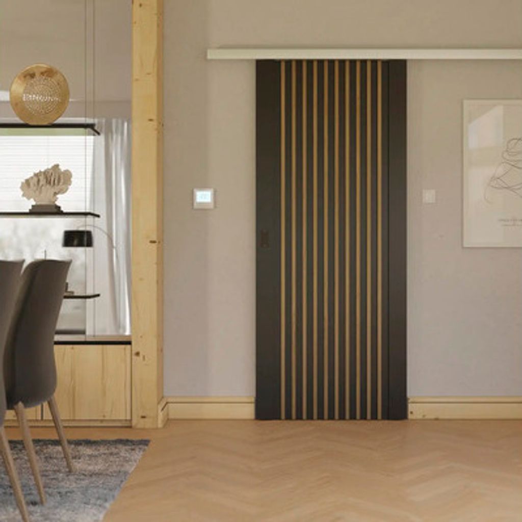 Schiebetürblatt LAMELLO FUSION PRO 02 Kiefer lackiert schwarz 950x2030 mm für Beschlag Selir Links/Rechts