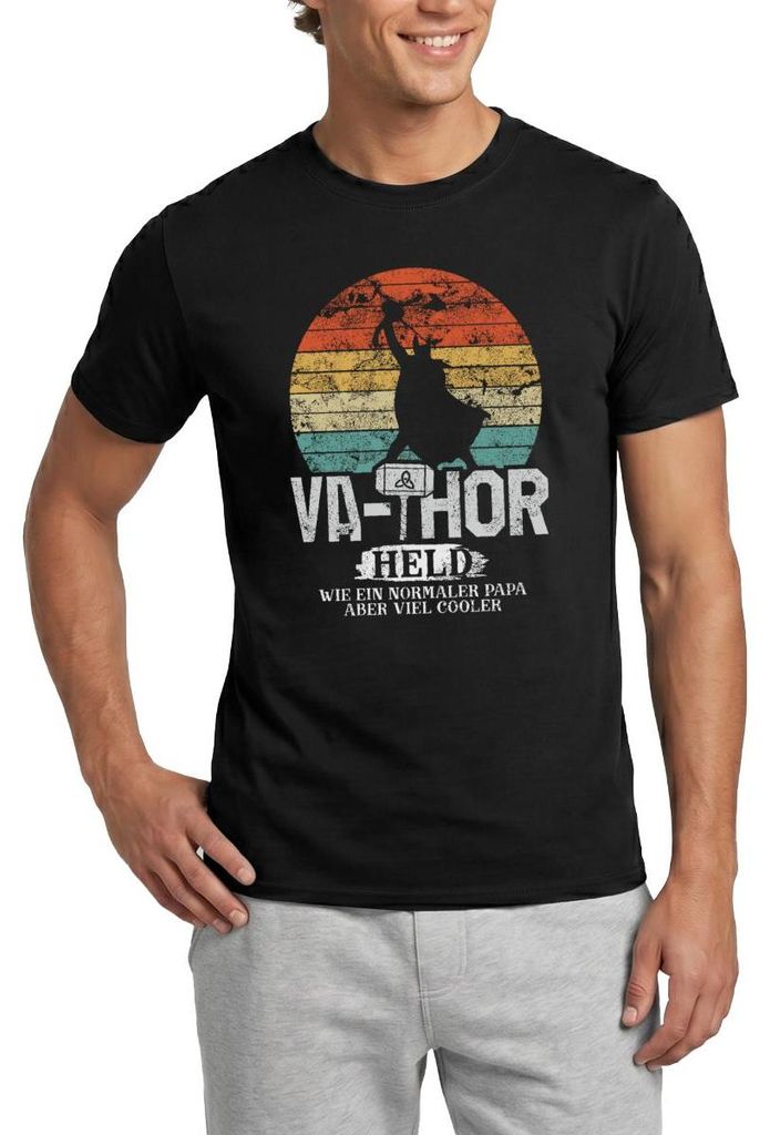 Spreadshirt Va-Thor Fathor Held Vatertag Geschenk Männer T-Shirt, XXL, Schwarz