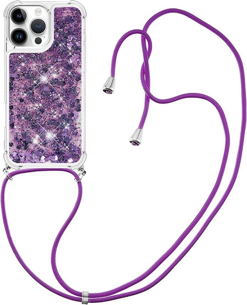 iPhone 16 Pro Hülle - Coverup Liquid Glitzer Back Cover mit Handykette - Violett