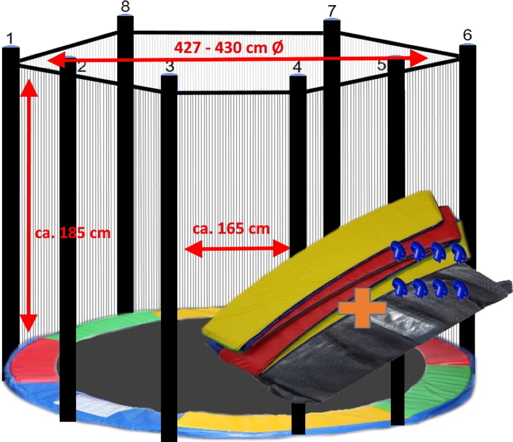 walexo Trampolin Randabdeckung + Sicherheitsnetz für 8 Produktbild 