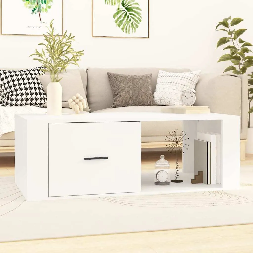 The Living Store Tavolino Bianco 100x50,5x35 cm - Robusto e Facile