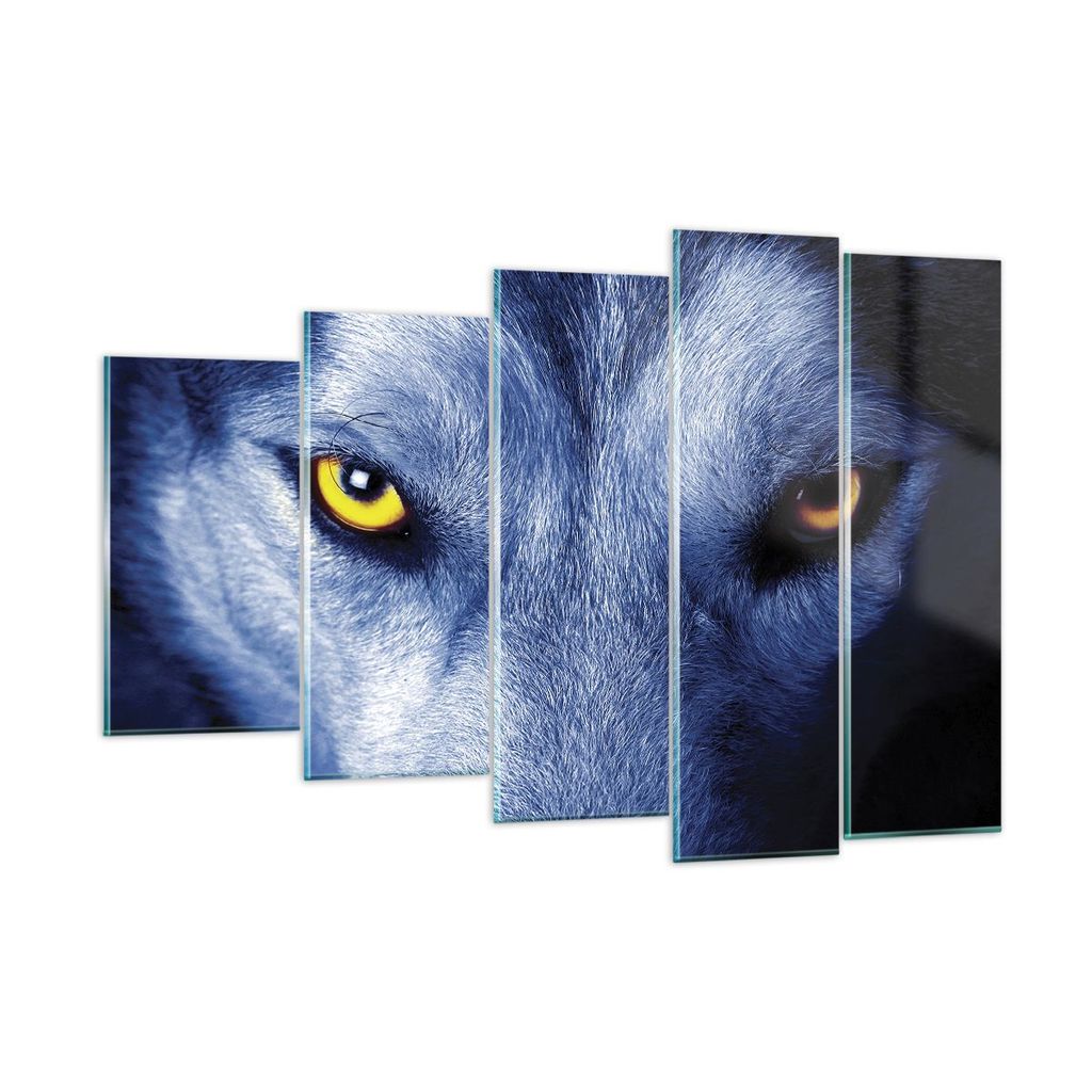 Bilder auf glas - 5 Teile - Schau der Wolf Augen - 150x100cm - Glasbilder - Wandbilder - Bilder - zum Aufhängen bereit - Wanddekoration aus Glas -...