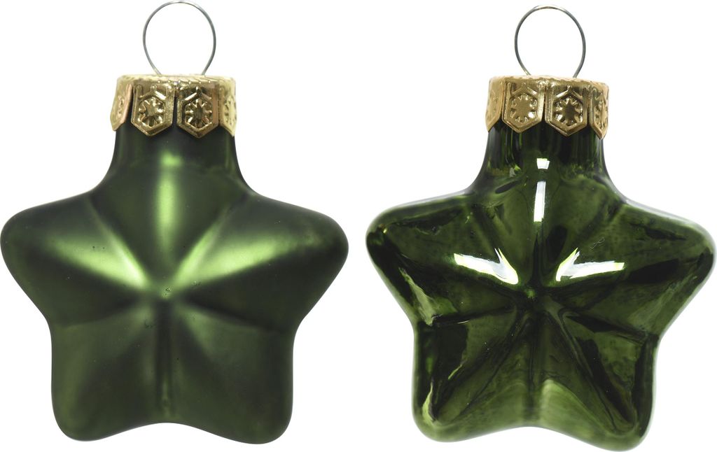 12er Set Weihnachtskugeln aus Glas 4cm grüne Sterne Produktbild 