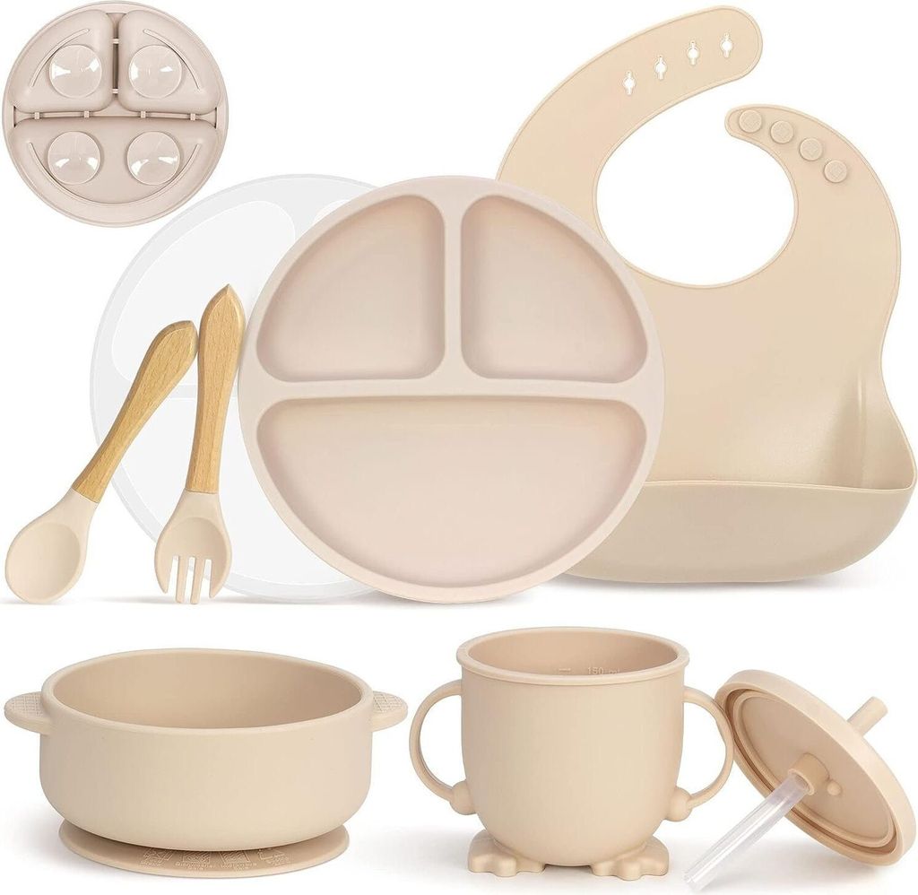 Kindergeschirr-Set Silikon Baby Geschirrset, Rutschfest Kindergeschirr Set, 7 Stück