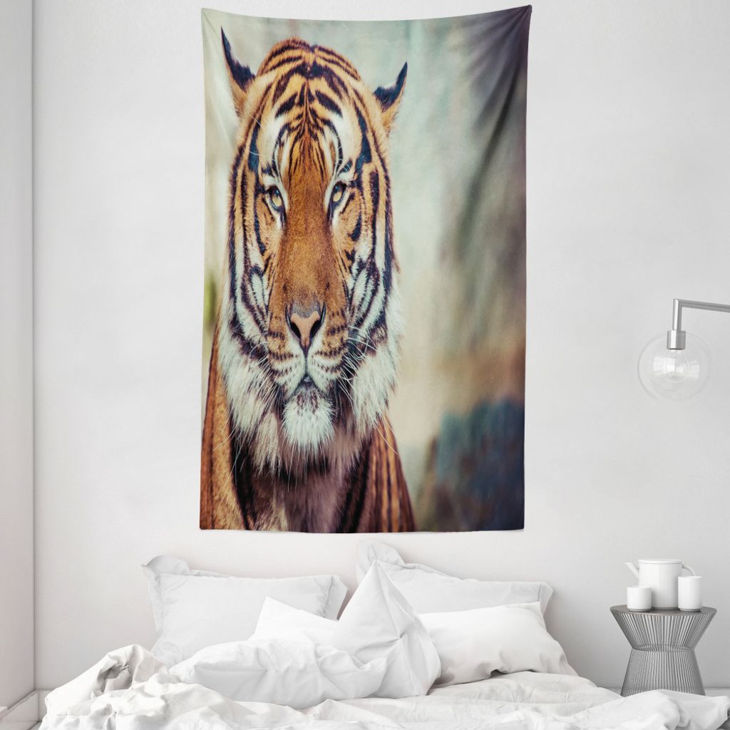 ABAKUHAUS Tiger Wandteppich und Tagesdecke, Große Ruhe Wild Cat Blur aus Weiches Mikrofaser Stoff Waschbar ohne Verblassen Digitaldruck, 140 x 230...
