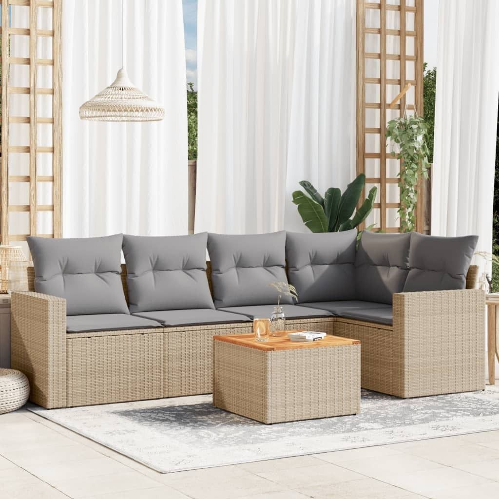 6-tlg. Garten-Sofagarnitur mit Kissen Beige Poly Rattan 3256444