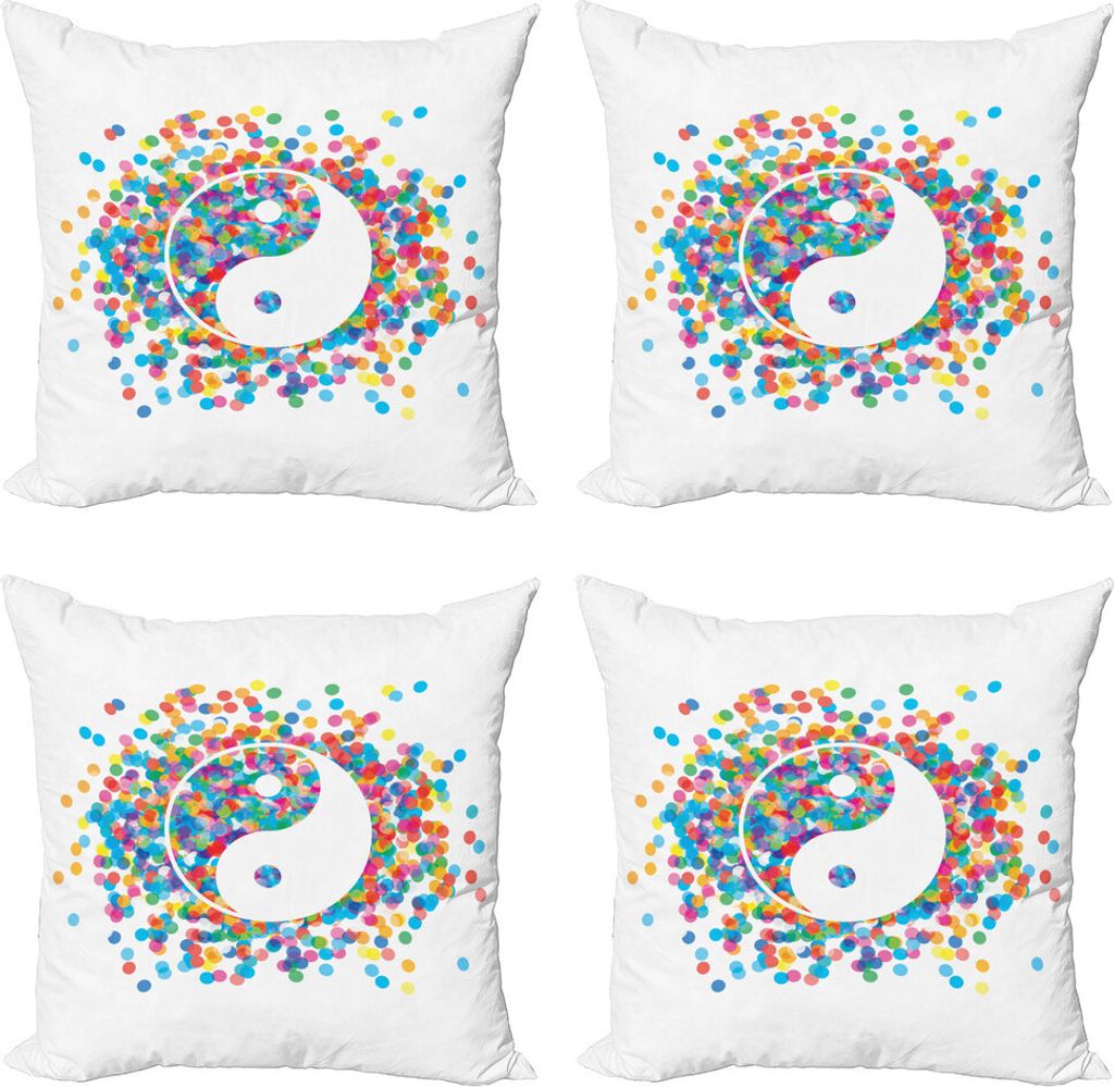 ABAKUHAUS Ying Yang Kissenbezug Set (4 Stück), Bunter Frieden, Moderner Doppelseitiger Digitaldruck, 40 cm x 40 cm, Mehrfarbig