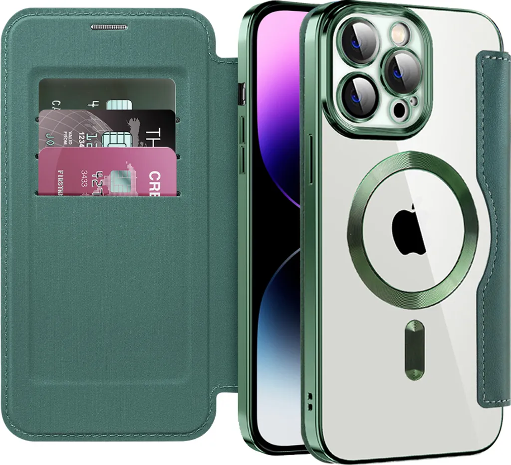 Custodia Professionale iPhone 15 Pro MagSafe Pelle Verde + Slot ID e Cam