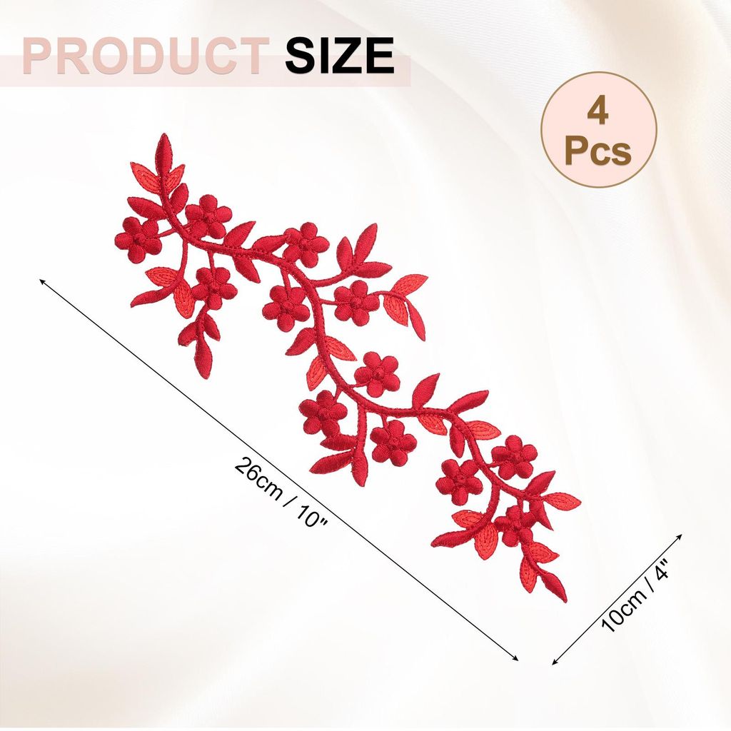 4 Stš¹ck Lange Patch Blumenranke mit Blatt, 10" x 4" Aufbš¹gelbare Pflaumen-Patches aus Polyester bestickt fš¹r Vorhang Kissen Kleidung N?hen...