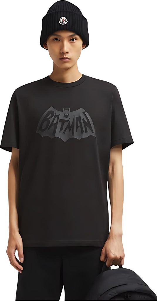 Moncler Batman Logo Baumwolle T Shirt Herren schwarz