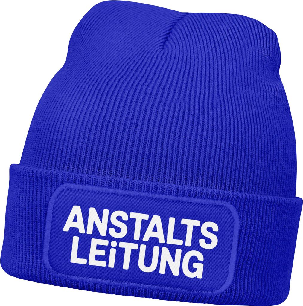 Herren Beanie Mütze mit Spruch Strickmütze Aufdruck | Anstaltsleitung |Schwarzer Humor Lustig Wintermütze Männer Moonworks