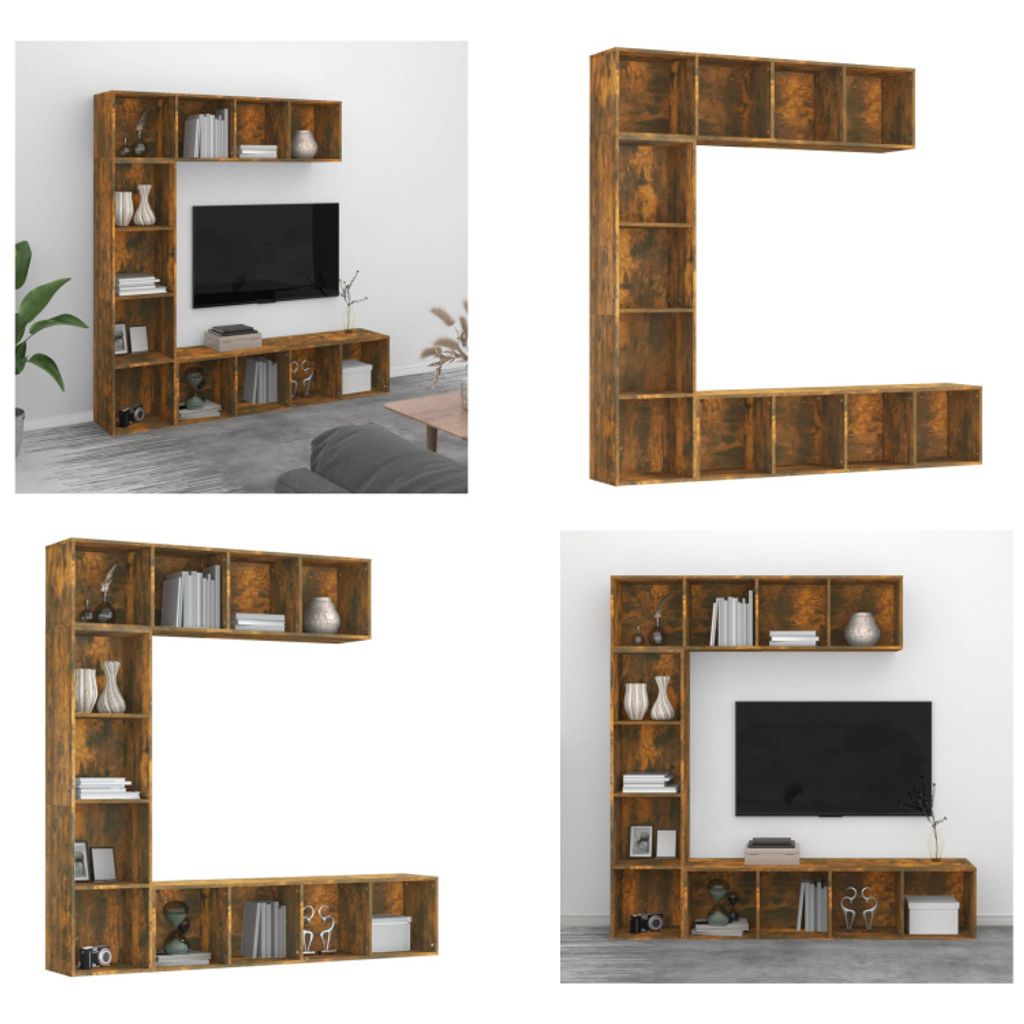 vidaXL 3 tlg. Bücherregal /TV Schrank Set Räuchereiche 180x30x180 cm - Bücherregal - Bücherregale - Bücherschrank - Wandregal