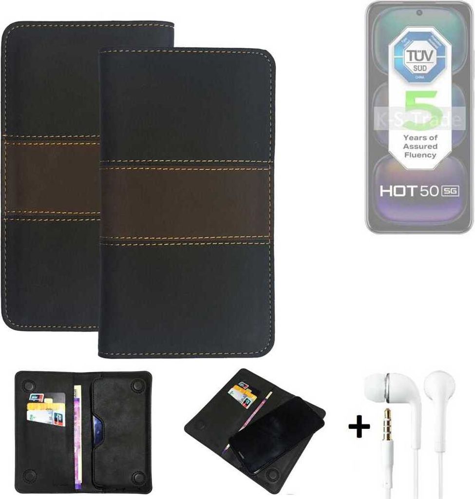 K-S-Trade Handyhülle + Kopfhörer kompatibel mit Infinix Hot 50 5G Schutzhülle Walletcase Bookstyle Tasche Schutz Case Hülle Wallet Cover