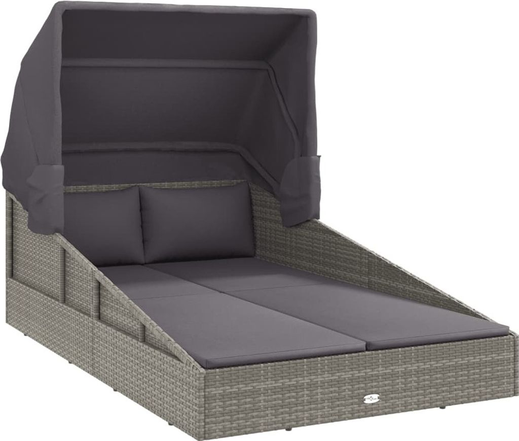 Sonnenliege mit Faltdach Grau 200x114x128 cm Poly Rattan