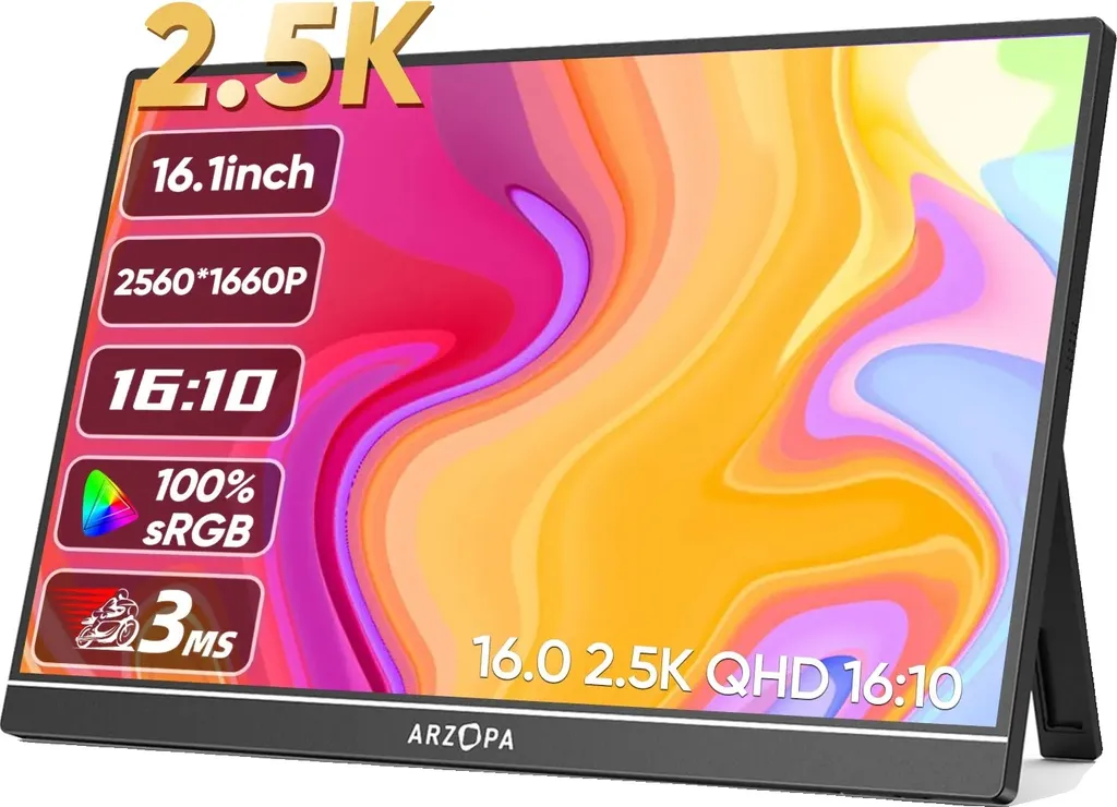 ARZOPA Z1RC Moniteur portable 16 pouces 2,5K avec dalle IPS 2560x1600
